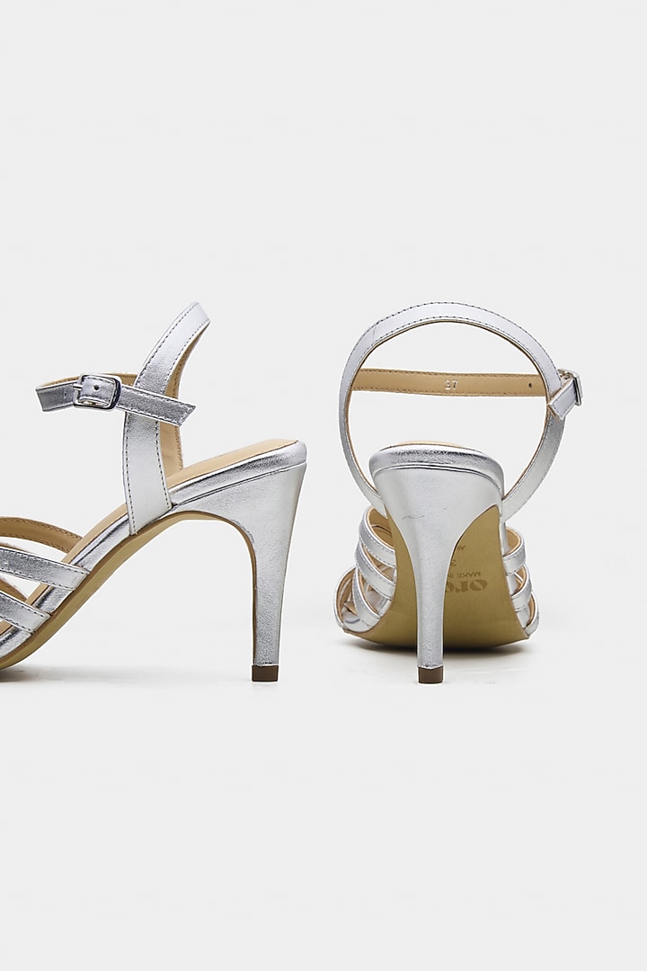 Silver Genuine Leather Heels by Oroh at Pernia's Pop Up Shop