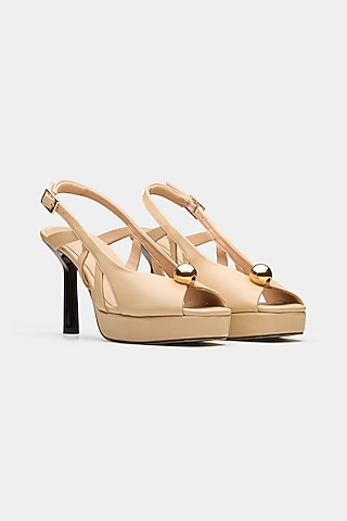 Nude Genuine Leather Slingback Platform Stiletto Heels by Oroh