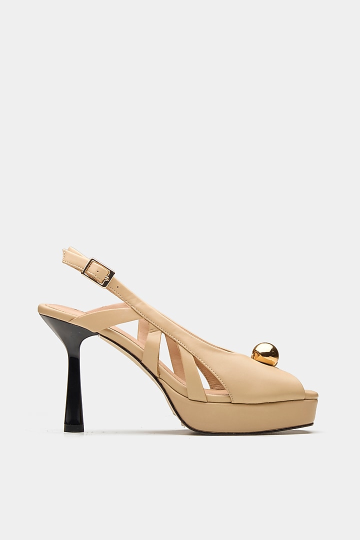 Nude Genuine Leather Slingback Platform Stiletto Heels by Oroh at Pernia's Pop Up Shop