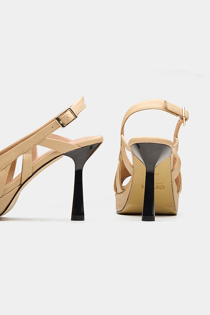 Nude Genuine Leather Slingback Platform Stiletto Heels by Oroh at Pernia's Pop Up Shop