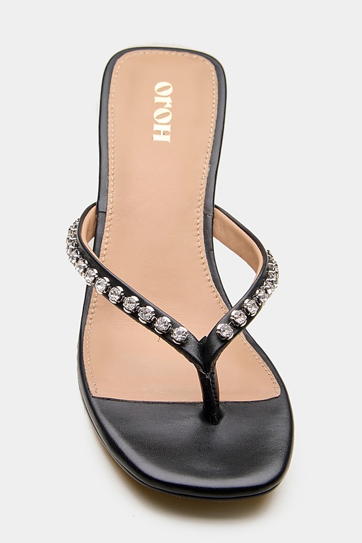 Black Genuine Leather Swarovski Crystal Embellished Heels by Oroh at Pernia's Pop Up Shop