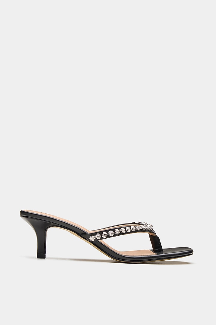 Black Genuine Leather Swarovski Crystal Embellished Heels by Oroh at Pernia's Pop Up Shop