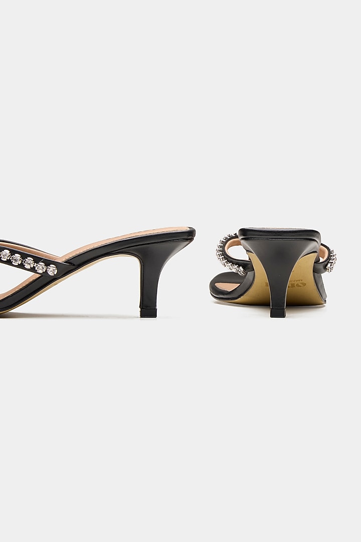 Black Genuine Leather Swarovski Crystal Embellished Heels by Oroh at Pernia's Pop Up Shop