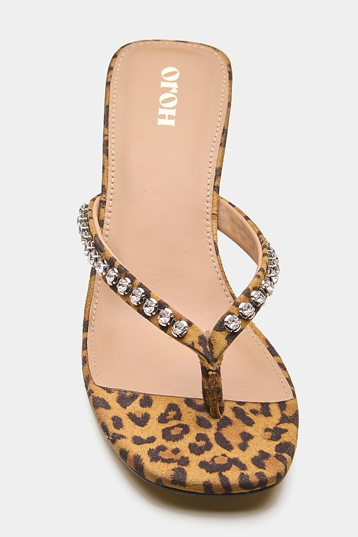 Tan Genuine Leather Swarovski Crystal Embellished Heels by Oroh at Pernia's Pop Up Shop