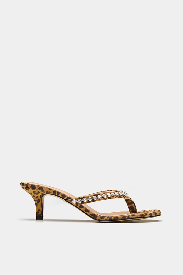 Tan Genuine Leather Swarovski Crystal Embellished Heels by Oroh at Pernia's Pop Up Shop