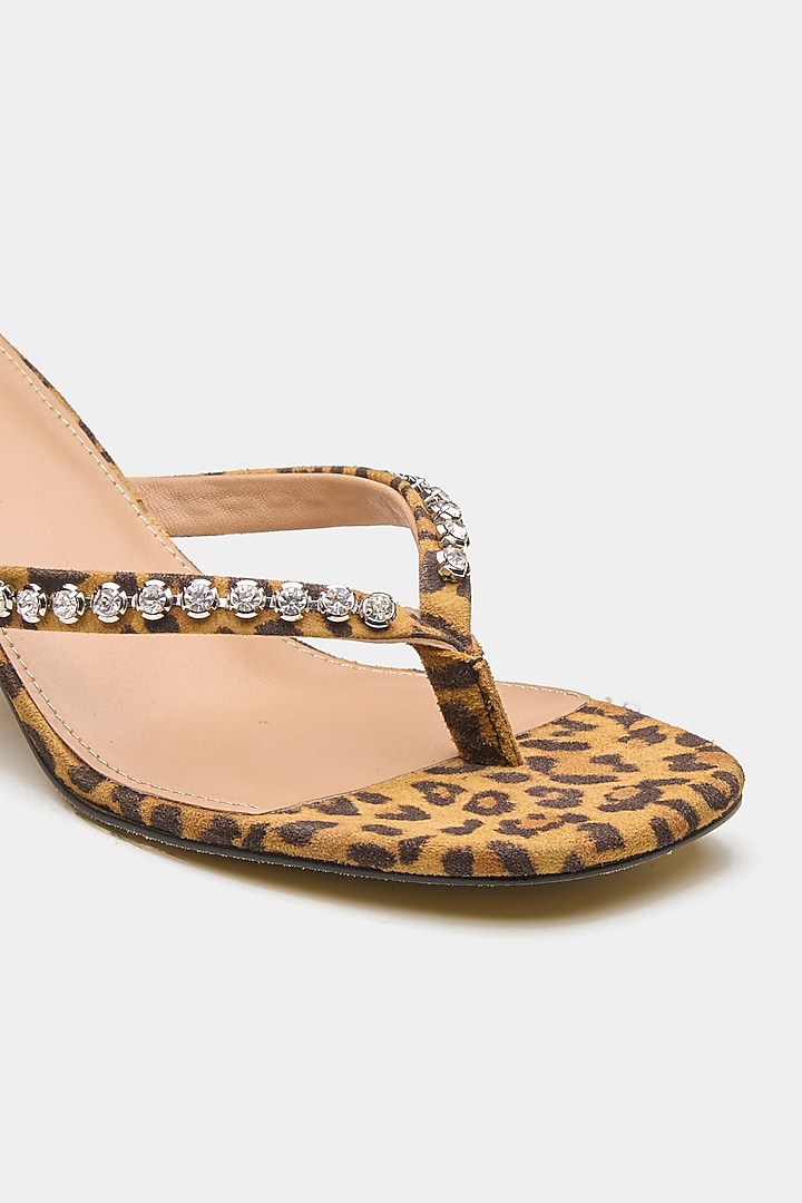 Tan Genuine Leather Swarovski Crystal Embellished Heels by Oroh at Pernia's Pop Up Shop