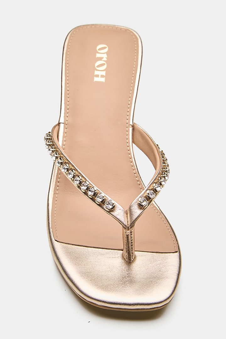 Gold Genuine Leather Swarovski Crystal Embellished Heels by Oroh at Pernia's Pop Up Shop
