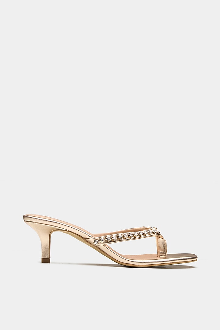 Gold Genuine Leather Swarovski Crystal Embellished Heels by Oroh at Pernia's Pop Up Shop