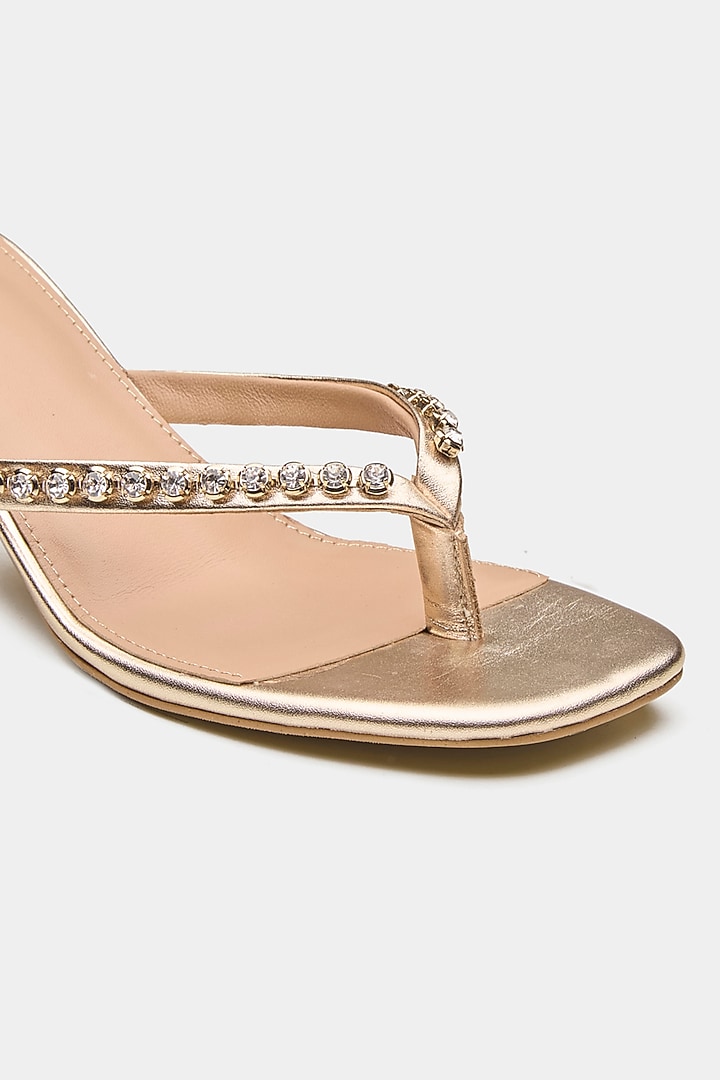 Gold Genuine Leather Swarovski Crystal Embellished Heels by Oroh at Pernia's Pop Up Shop