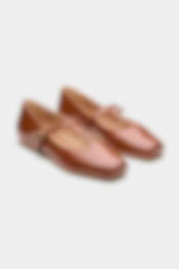Tan Genuine Leather Snake Printed Ballerina Flats by Oroh at Pernia's Pop Up Shop