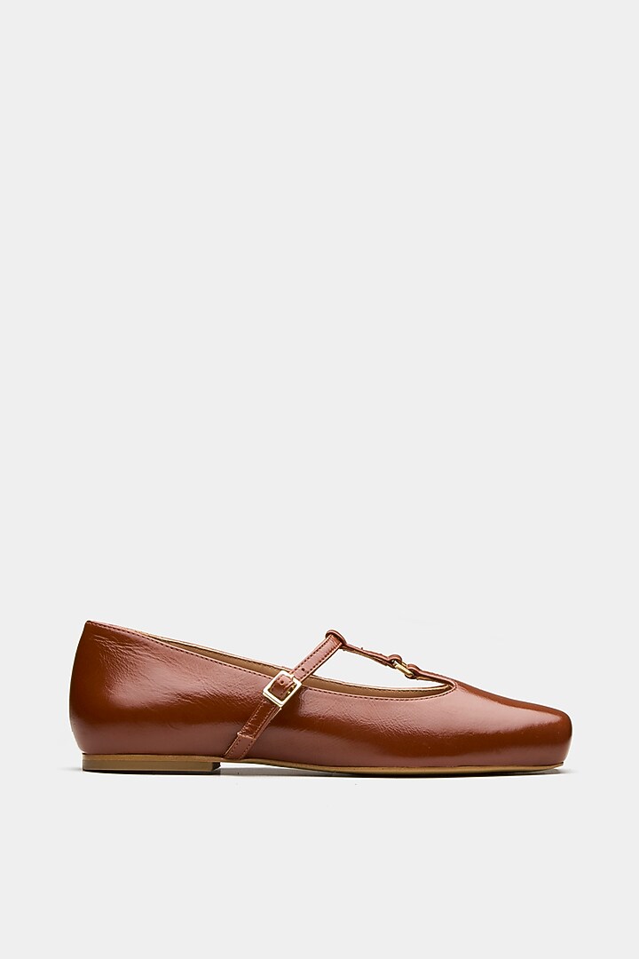 Tan Genuine Leather Snake Printed Ballerina Flats by Oroh at Pernia's Pop Up Shop