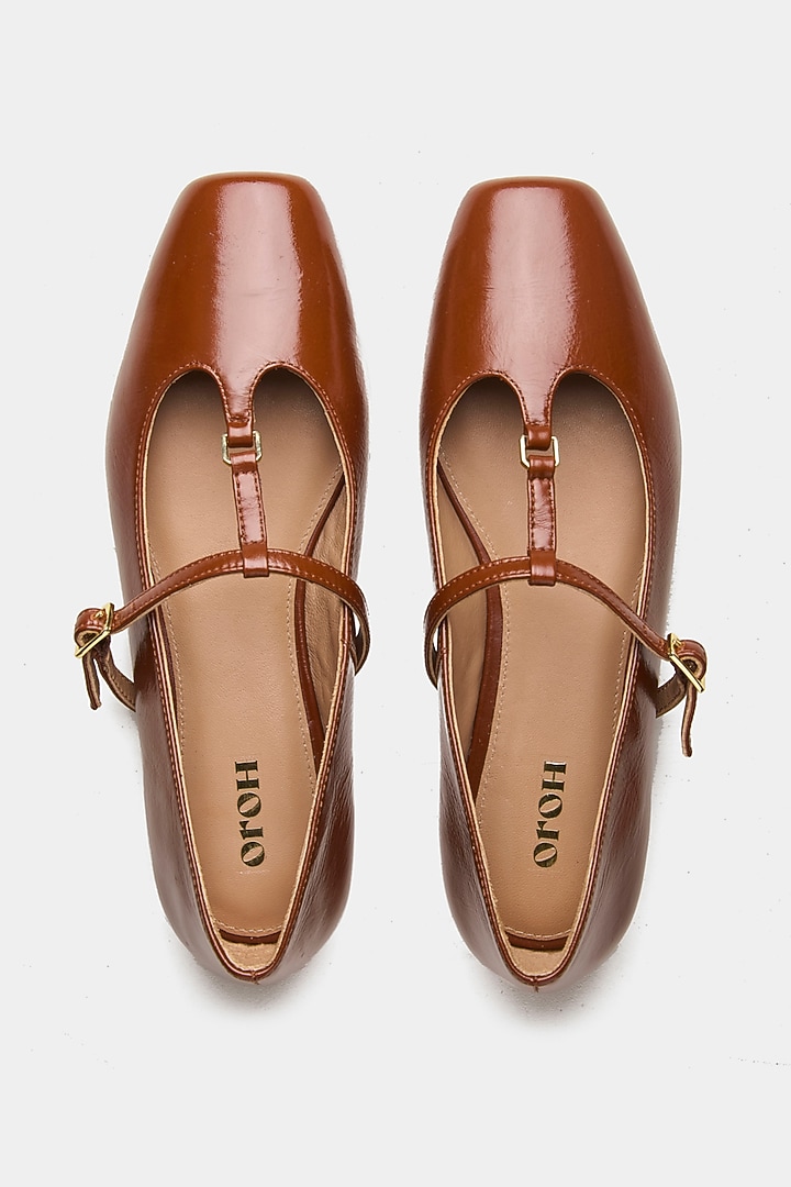 Tan Genuine Leather Snake Printed Ballerina Flats by Oroh at Pernia's Pop Up Shop