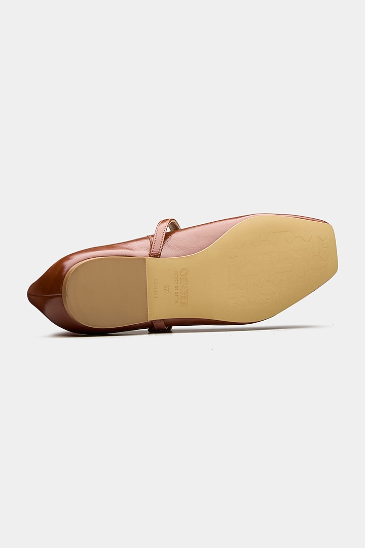Tan Genuine Leather Snake Printed Ballerina Flats by Oroh at Pernia's Pop Up Shop