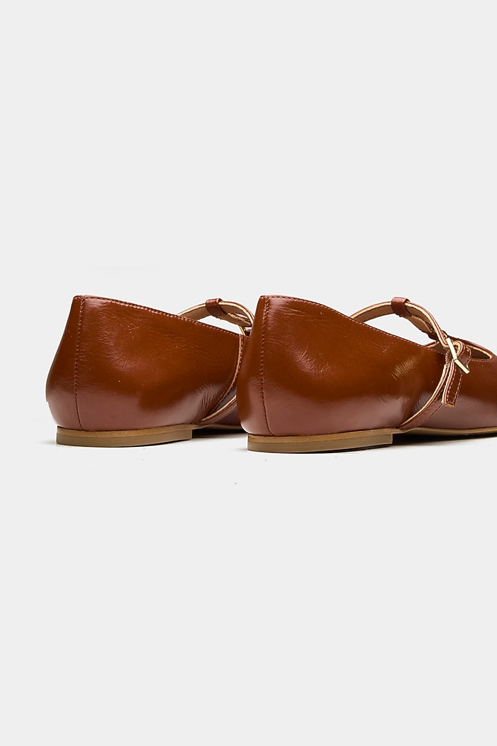 Tan Genuine Leather Snake Printed Ballerina Flats by Oroh at Pernia's Pop Up Shop