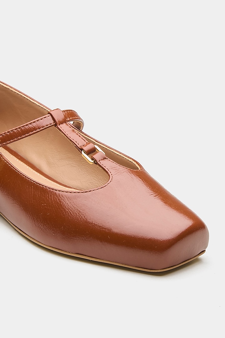 Tan Genuine Leather Snake Printed Ballerina Flats by Oroh at Pernia's Pop Up Shop
