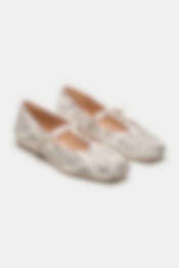 White Genuine Leather Snake Printed Ballerina Flats by Oroh at Pernia's Pop Up Shop