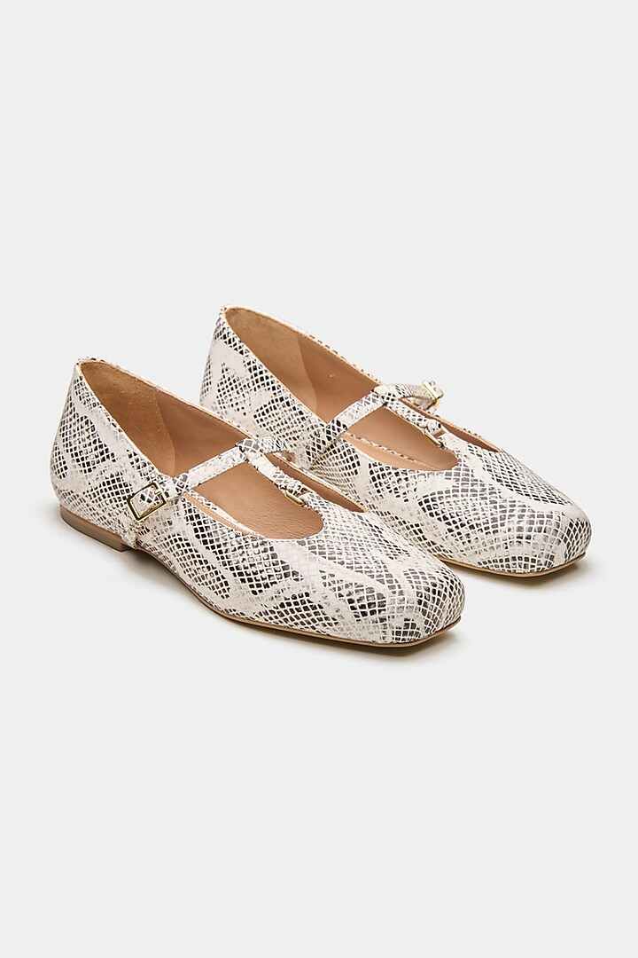White Genuine Leather Snake Printed Ballerina Flats by Oroh at Pernia's Pop Up Shop