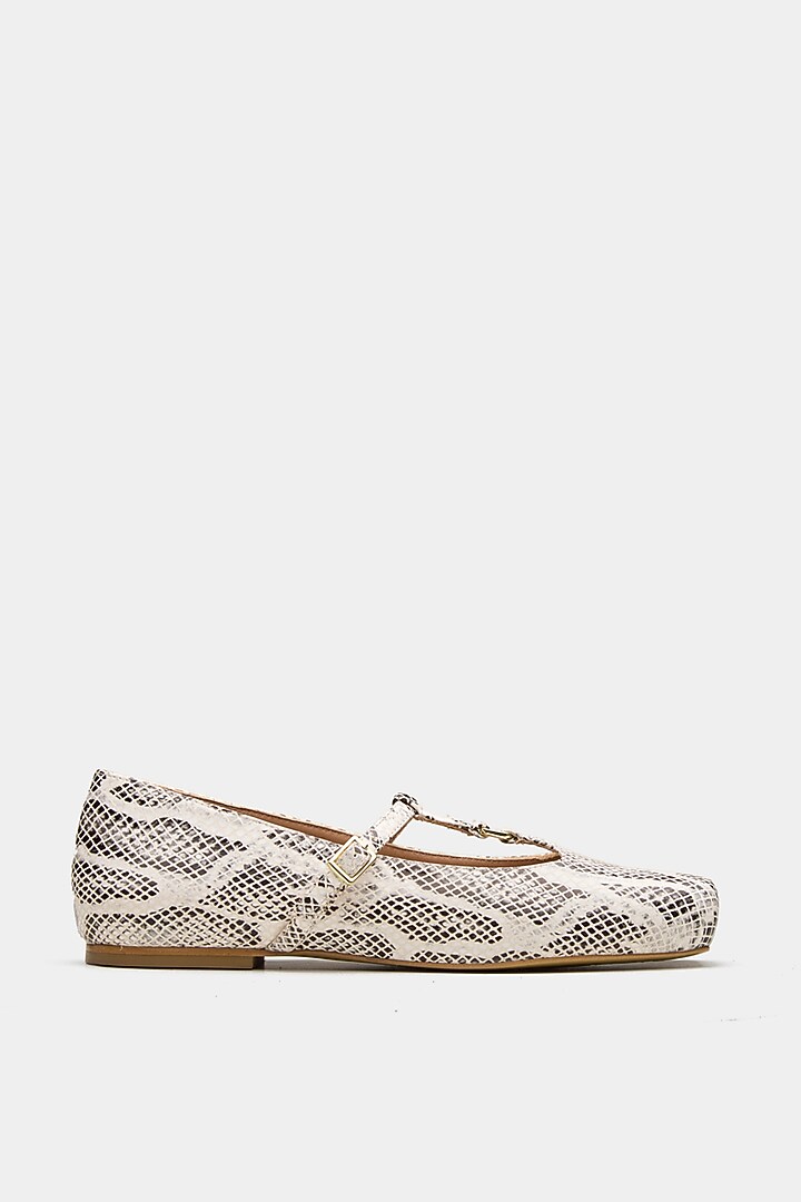 White Genuine Leather Snake Printed Ballerina Flats by Oroh at Pernia's Pop Up Shop