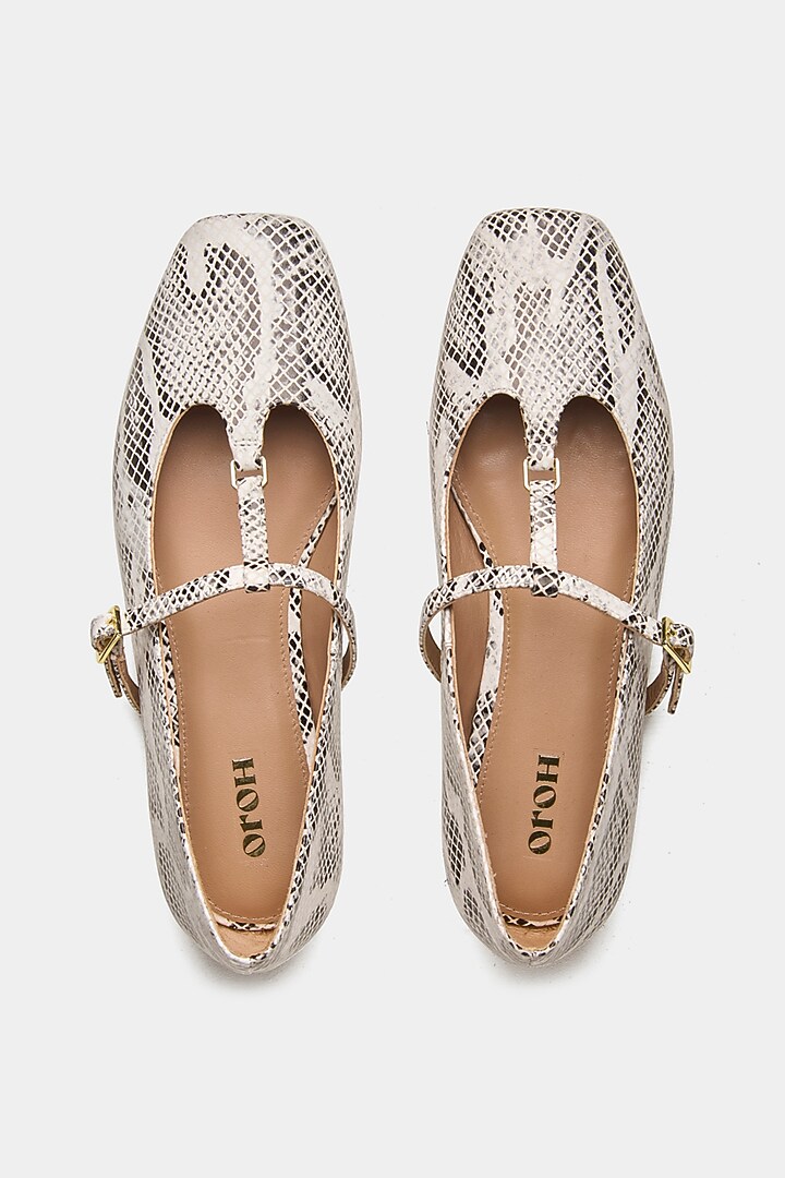 White Genuine Leather Snake Printed Ballerina Flats by Oroh at Pernia's Pop Up Shop