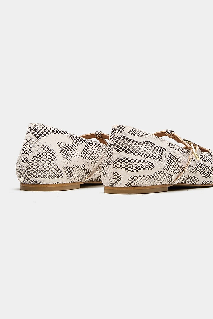 White Genuine Leather Snake Printed Ballerina Flats by Oroh at Pernia's Pop Up Shop