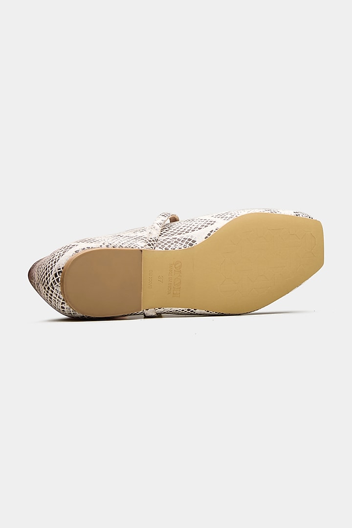 White Genuine Leather Snake Printed Ballerina Flats by Oroh at Pernia's Pop Up Shop