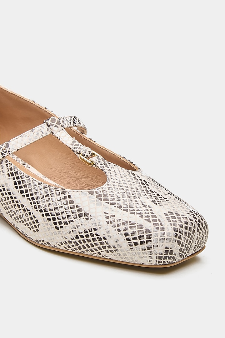 White Genuine Leather Snake Printed Ballerina Flats by Oroh at Pernia's Pop Up Shop