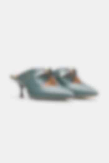 Green Genuine Leather Leopard Printed Heels by Oroh at Pernia's Pop Up Shop