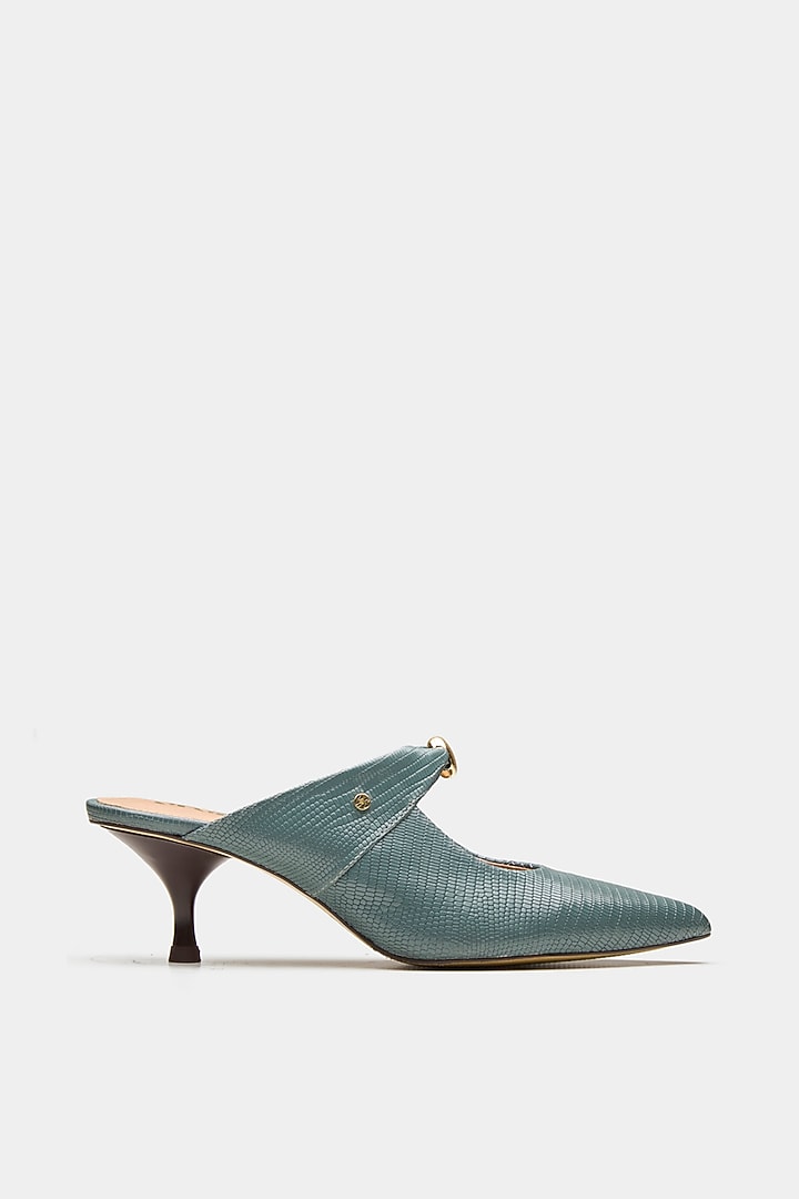 Green Genuine Leather Leopard Printed Heels by Oroh at Pernia's Pop Up Shop