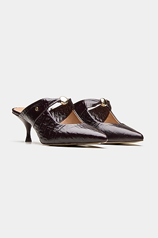 Brown Genuine Leather Leopard Printed Heels by Oroh