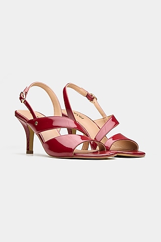 Red Genuine Leather Strappy Heels by Oroh