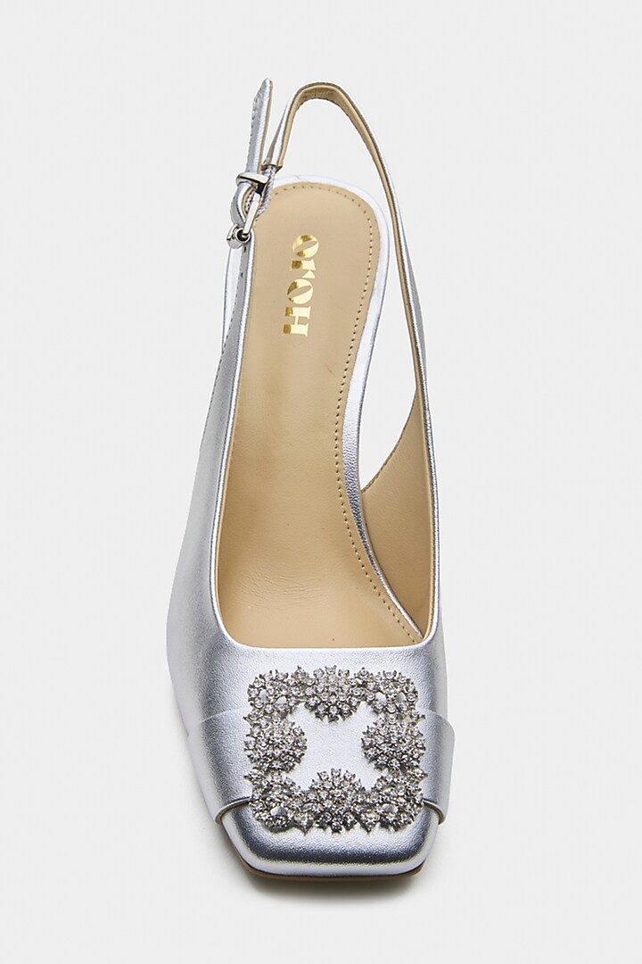 Silver Genuine Leather Heels by Oroh at Pernia's Pop Up Shop