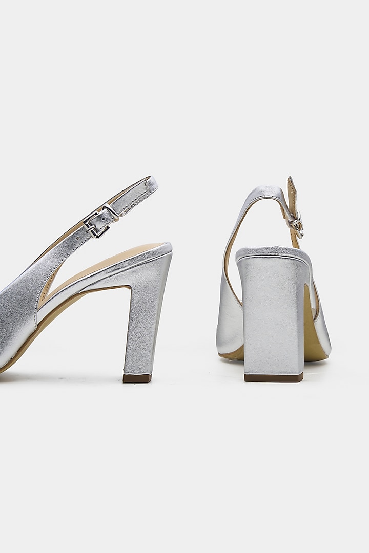 Silver Genuine Leather Heels by Oroh at Pernia's Pop Up Shop