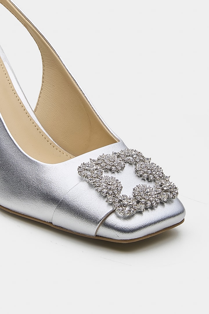 Silver Genuine Leather Heels by Oroh at Pernia's Pop Up Shop
