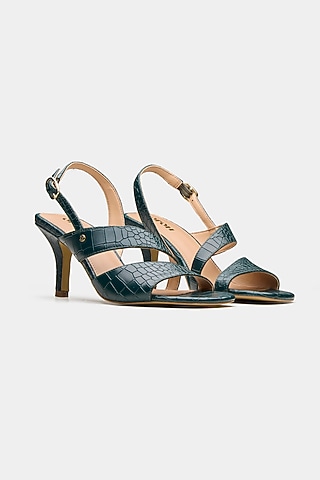 Green Genuine Leather Strappy Heels by Oroh