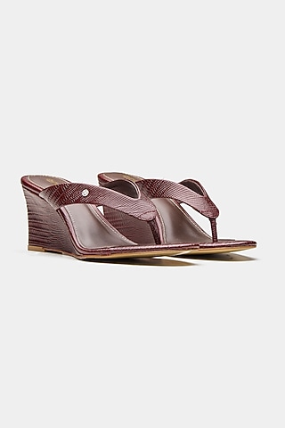 Maroon Genuine Leather Wedges by Oroh