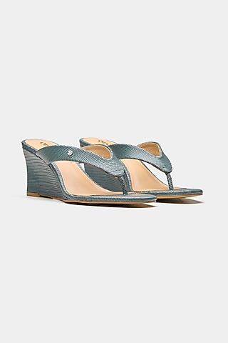 Green Genuine Leather Wedges by Oroh