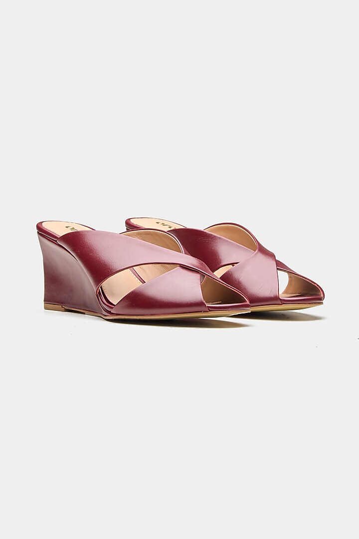 Maroon Genuine Leather Criss-Cross Wedges by Oroh at Pernia's Pop Up Shop
