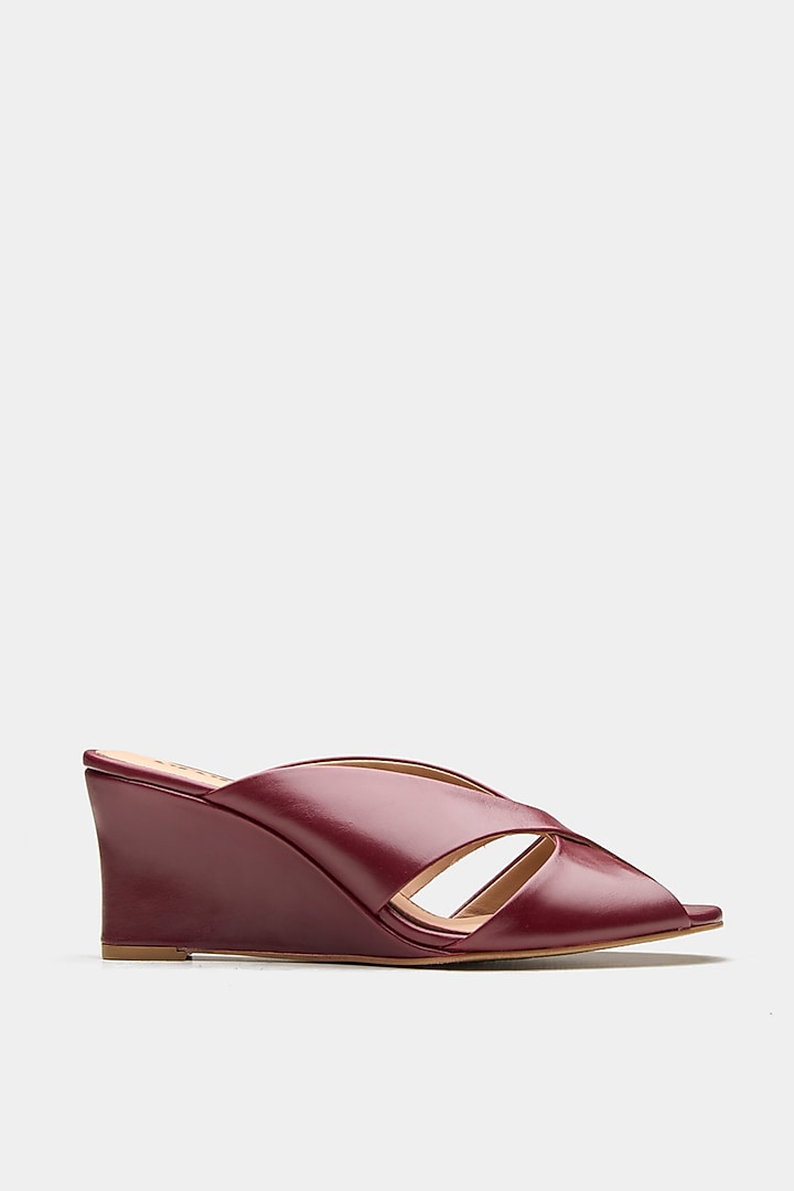 Maroon Genuine Leather Criss-Cross Wedges by Oroh at Pernia's Pop Up Shop
