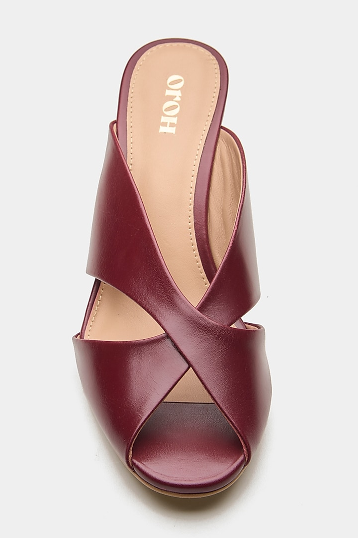 Maroon Genuine Leather Criss-Cross Wedges by Oroh at Pernia's Pop Up Shop