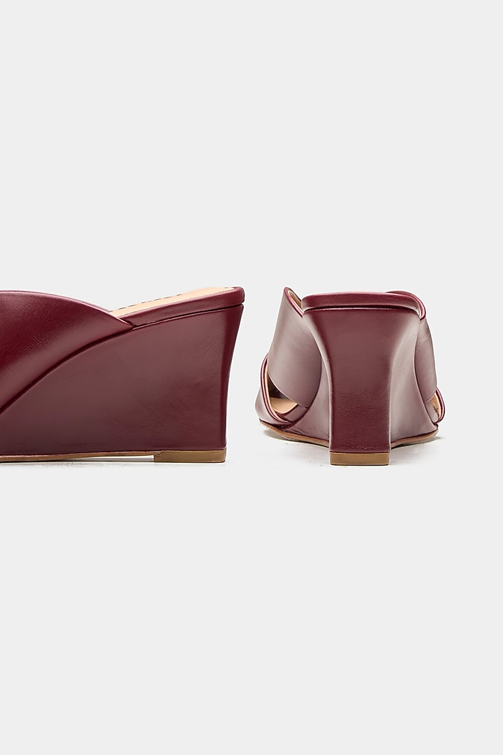 Maroon Genuine Leather Criss-Cross Wedges by Oroh at Pernia's Pop Up Shop