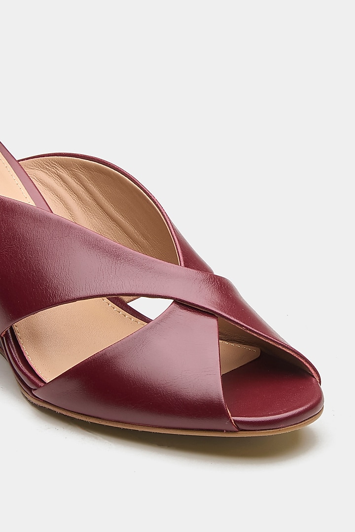 Maroon Genuine Leather Criss-Cross Wedges by Oroh at Pernia's Pop Up Shop