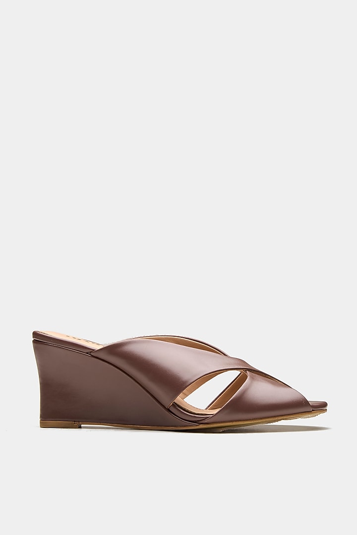 Brown Genuine Leather Criss-Cross Wedges by Oroh at Pernia's Pop Up Shop