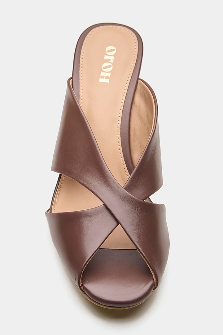 Brown Genuine Leather Criss-Cross Wedges by Oroh at Pernia's Pop Up Shop