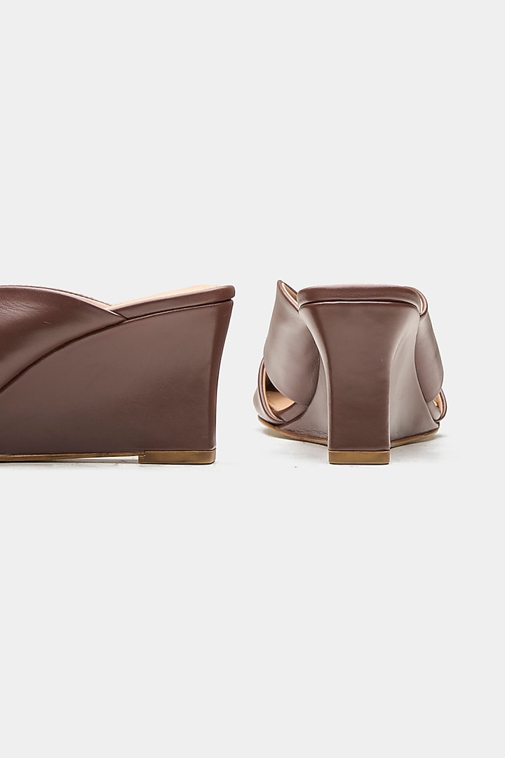 Brown Genuine Leather Criss-Cross Wedges by Oroh at Pernia's Pop Up Shop