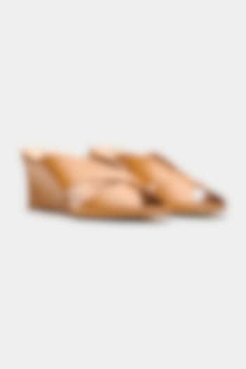 Tan Genuine Leather Criss-Cross Wedges by Oroh at Pernia's Pop Up Shop