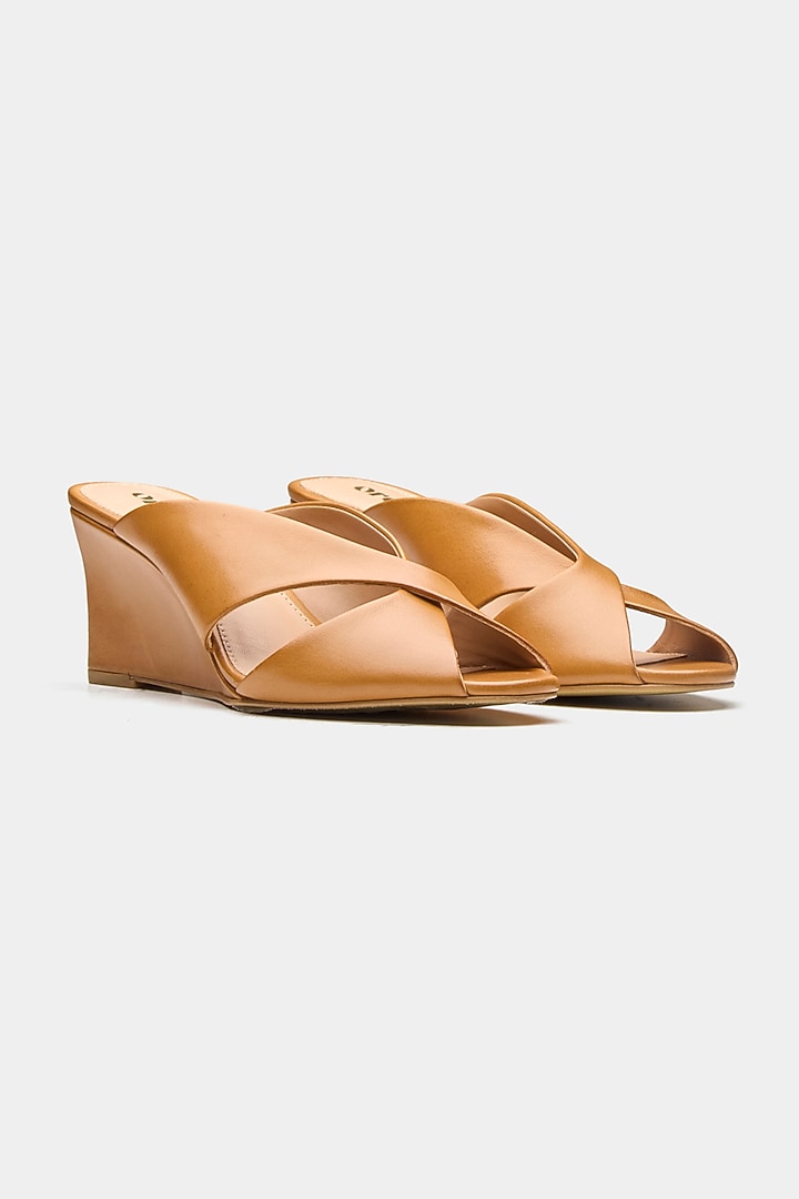 Tan Genuine Leather Criss-Cross Wedges by Oroh at Pernia's Pop Up Shop