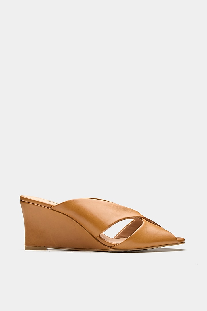 Tan Genuine Leather Criss-Cross Wedges by Oroh at Pernia's Pop Up Shop