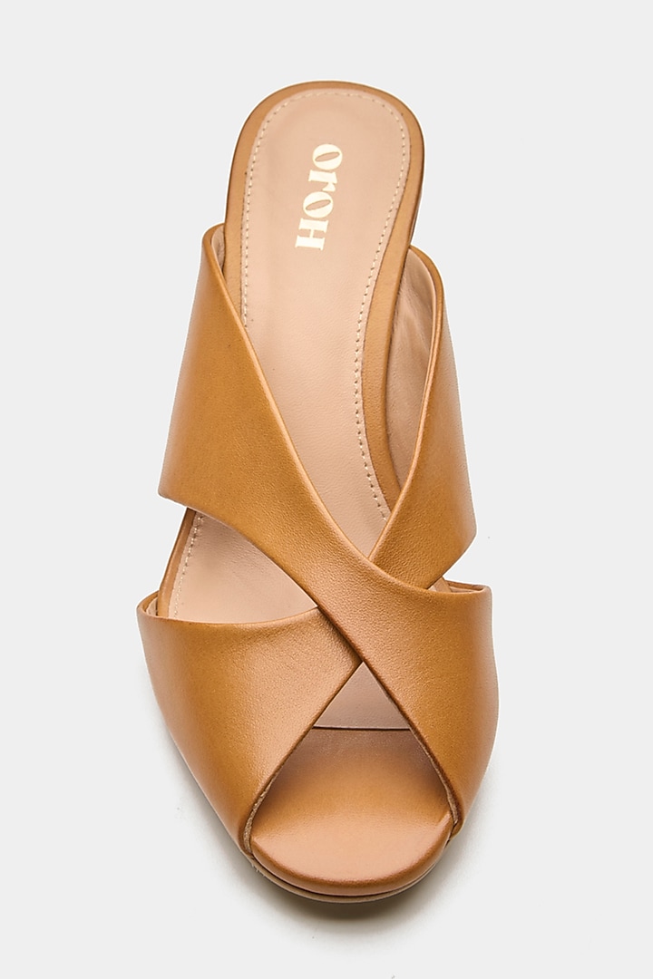 Tan Genuine Leather Criss-Cross Wedges by Oroh at Pernia's Pop Up Shop