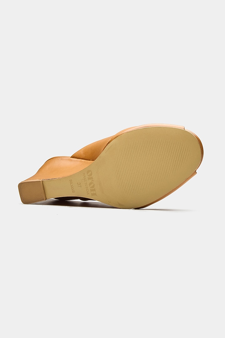 Tan Genuine Leather Criss-Cross Wedges by Oroh at Pernia's Pop Up Shop