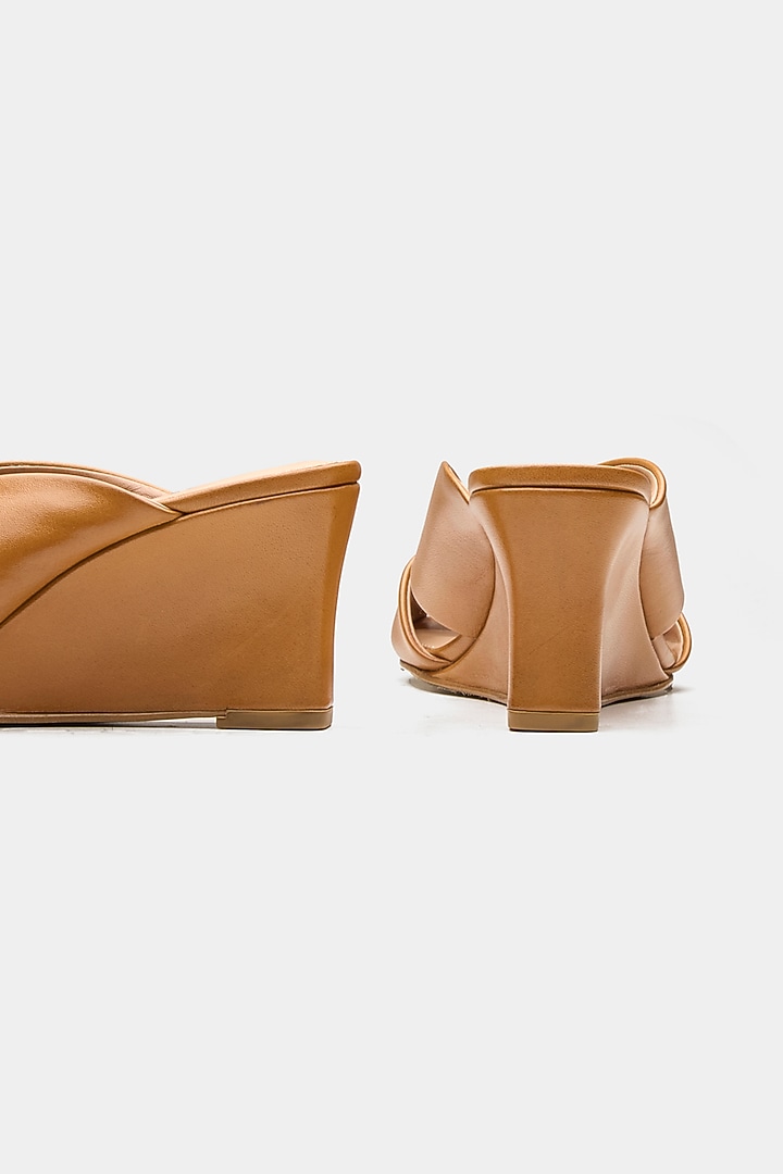Tan Genuine Leather Criss-Cross Wedges by Oroh at Pernia's Pop Up Shop